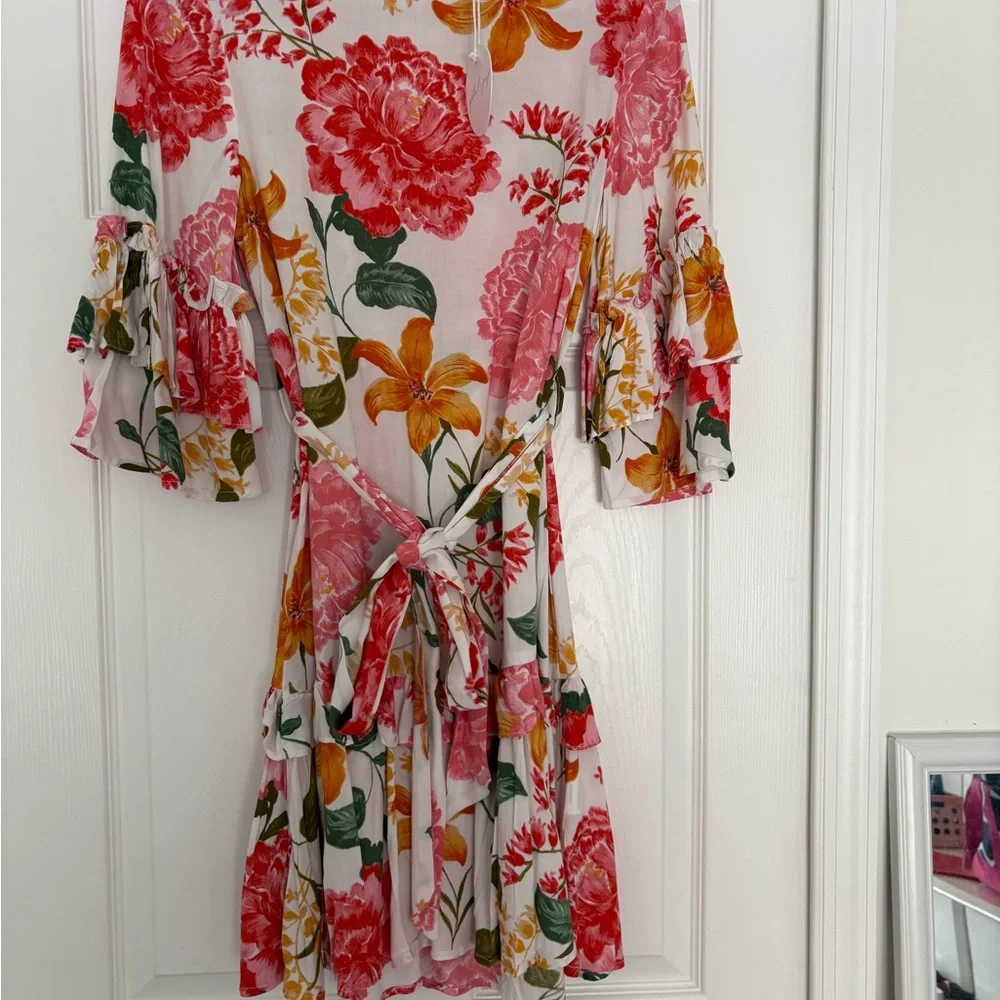 Pedal & Pup Floral Dress Dress with Ruffle Sleeves - Picture 1 of 9